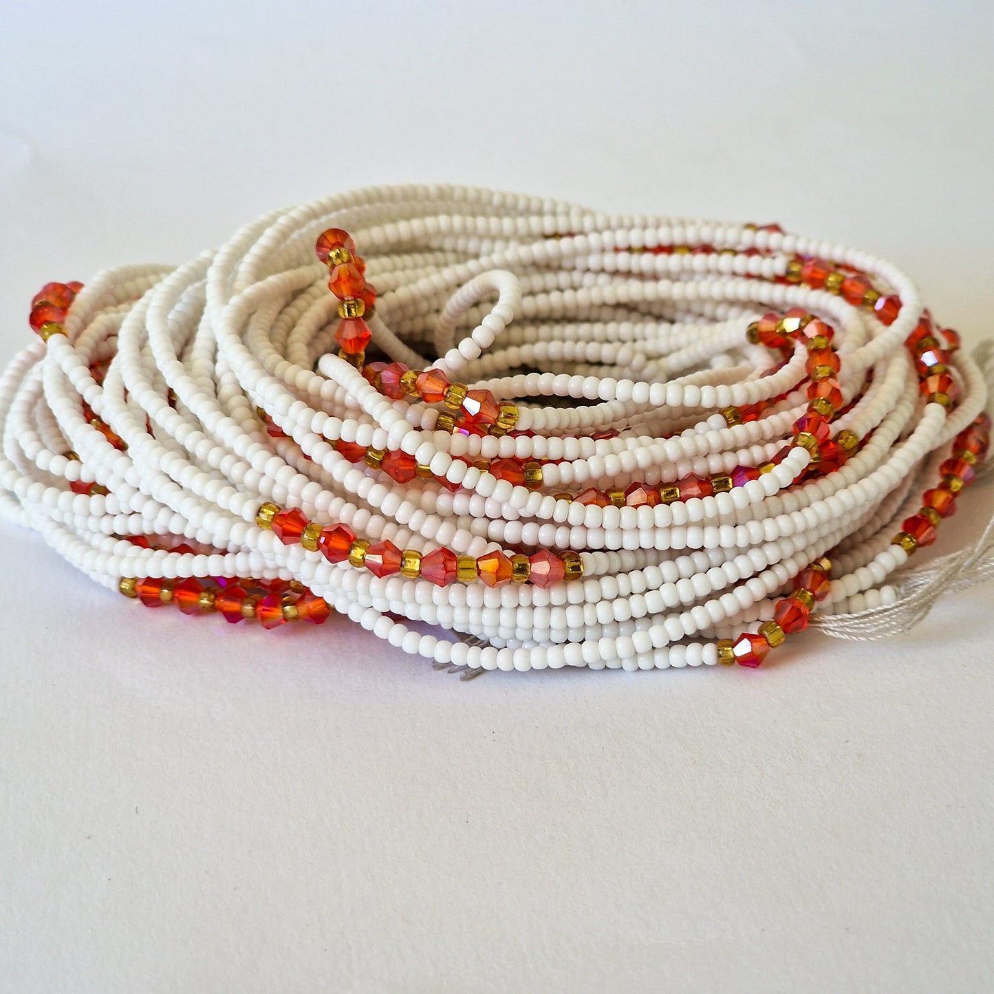 Wit, rood & goud waistbeads